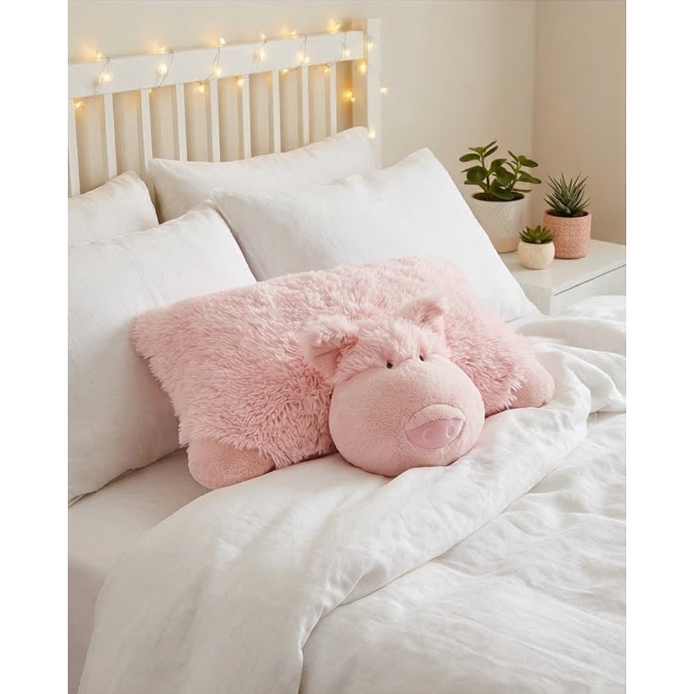 Pillow Pets‎ Pee-Wees Pink Pig Plush 12" Travel Pillow Shaggy Faux Fur 2010